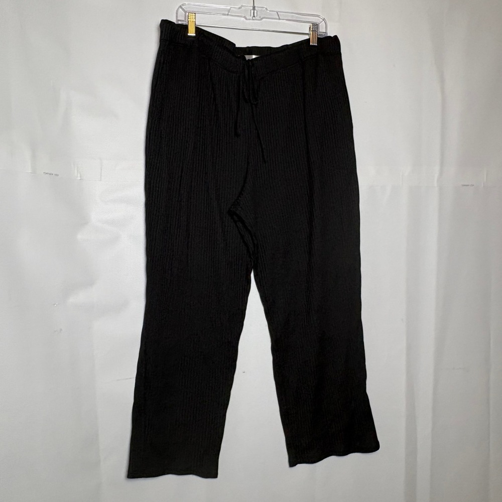 Cuddl Duds Black Ribbed Knit Wide‎ Leg Lounge Pants 2XL 22/24 Comfort Plus Size